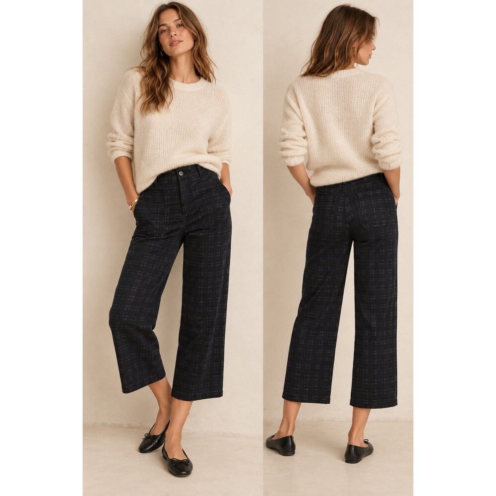 Maeve Colette Corduroy Cropped Wide Leg Pants Women’s 28 Petite Black Plaid